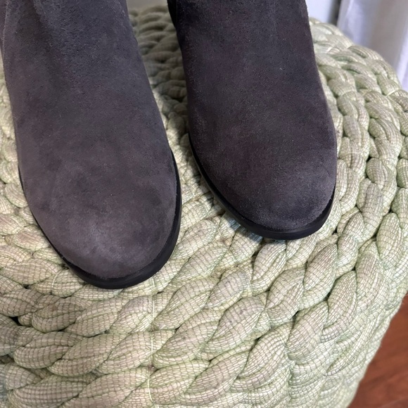 Stuart Weitzman Shorty Slate Gray Suede Block Heel Ankle Boots - Picture 6 of 11